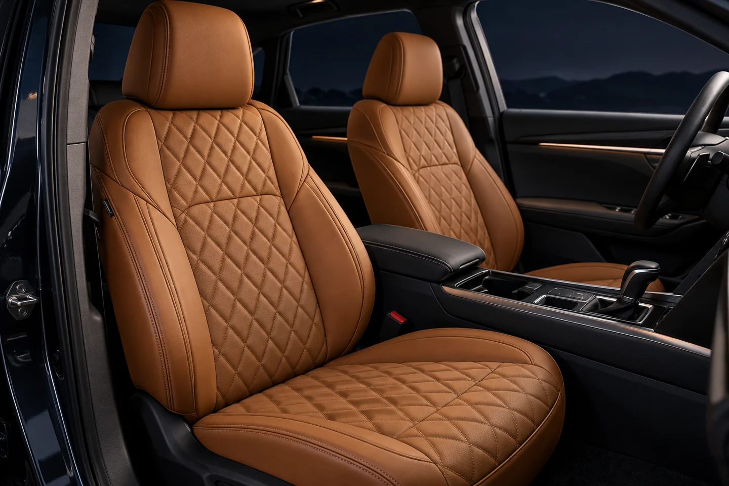 Saddle tan quilted seat-cover concept
