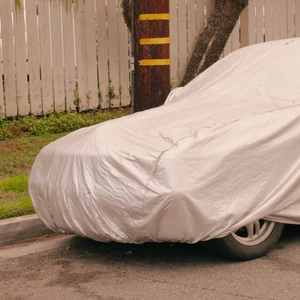 Silver car top cover outdoors